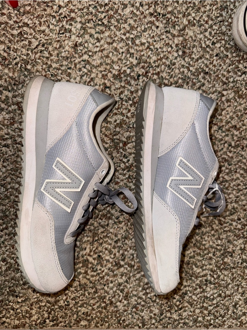 New Balance Light Gray and White Low-Top Sneakers